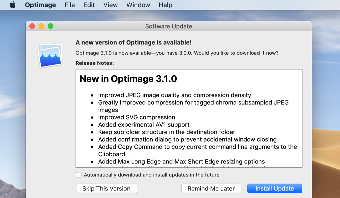  New in Optimage 3.1.0  