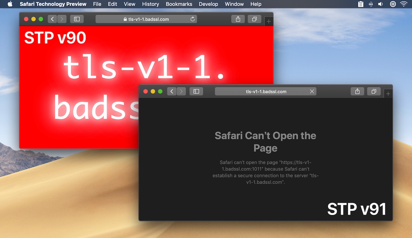 Safari Technology Preview v91とTLS 1.1