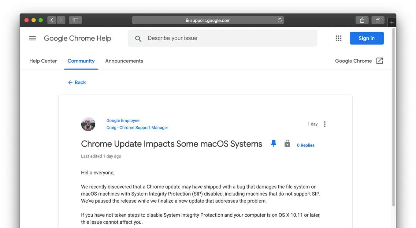 Chrome Update Impacts Some macOS Systems