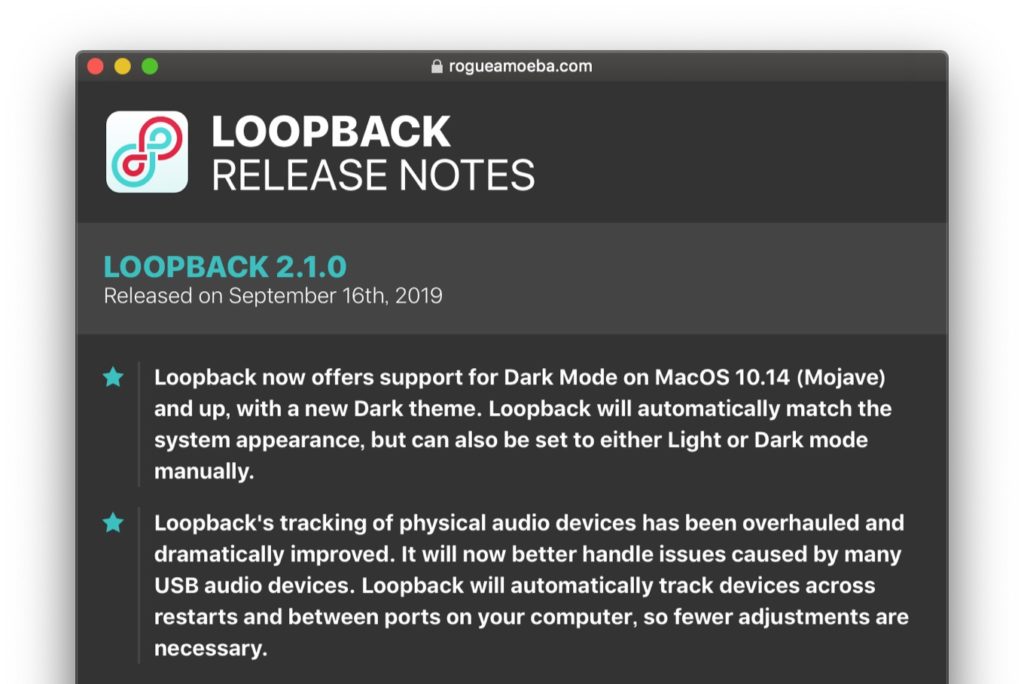 SoundflowerのようにMacに仮想オーディオ入出力を作成できるユーティリティ「Loopback」がダークモードに対応しmacOS ...