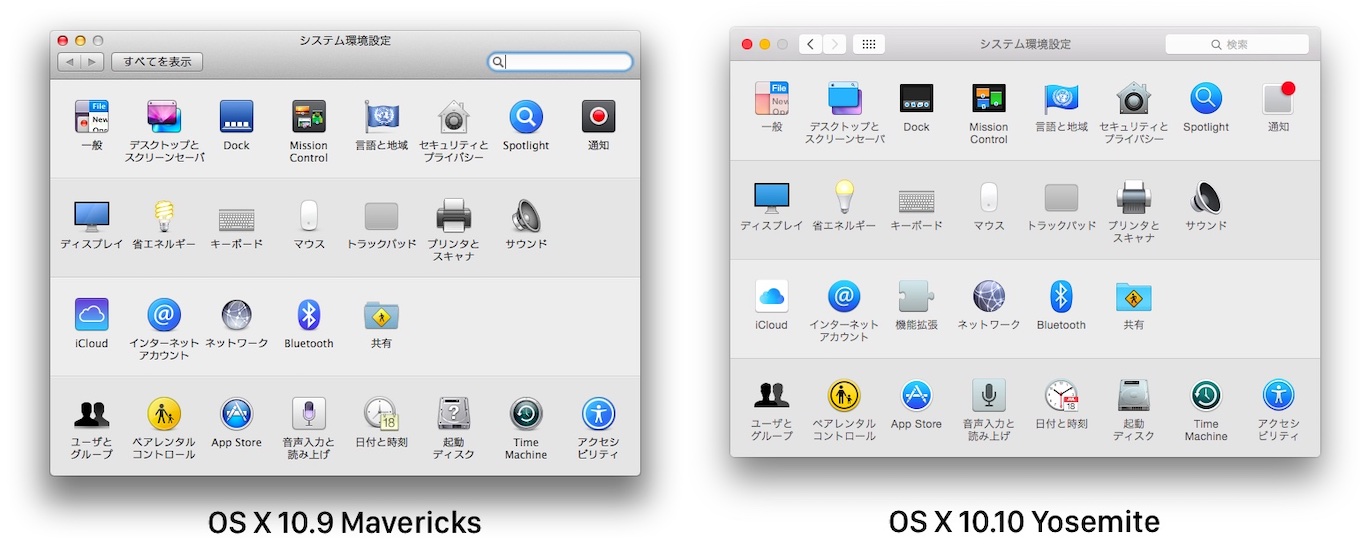 OS X 10.10 Yosemiteのシステム環境設定