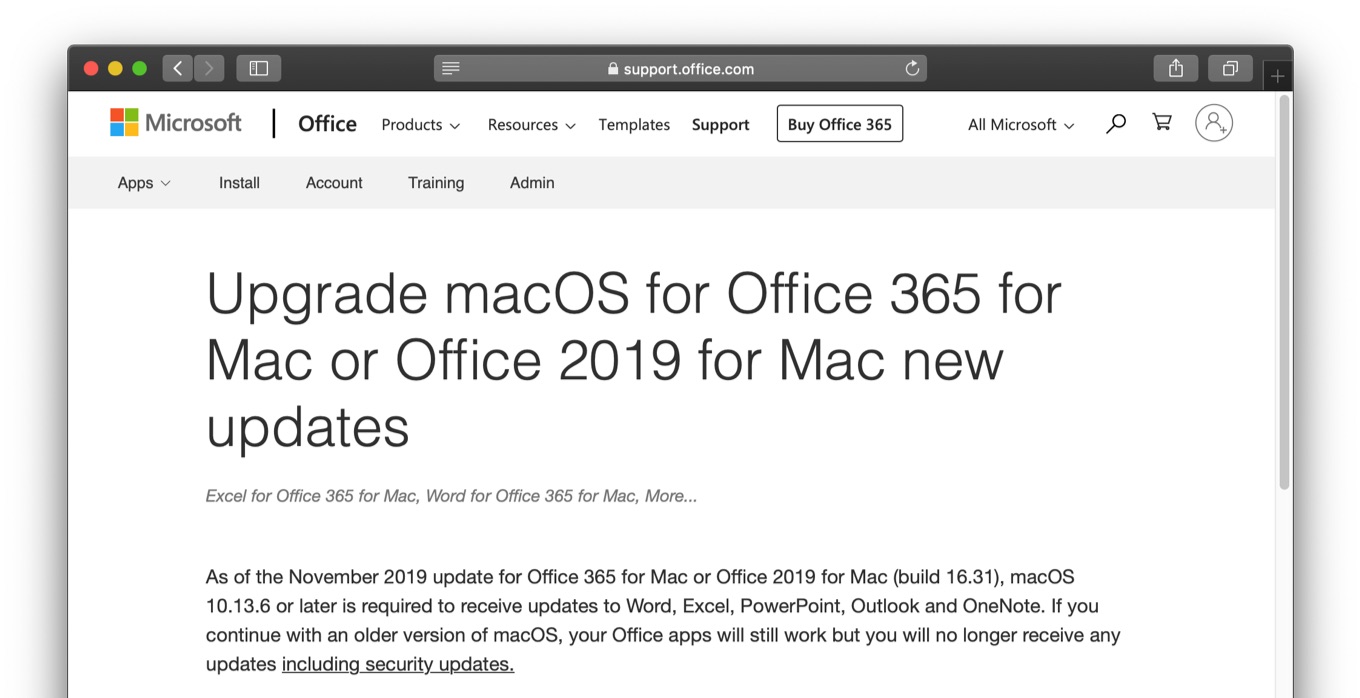 Upgrade macOS for Office 365 for Mac or Office 2019 for Mac new updates