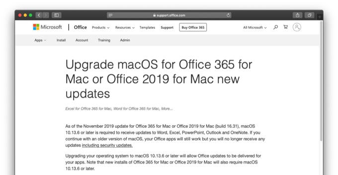 Office 365 for Mac または Office 2019 for Mac のアップグレード mac の新しい更新プログラム