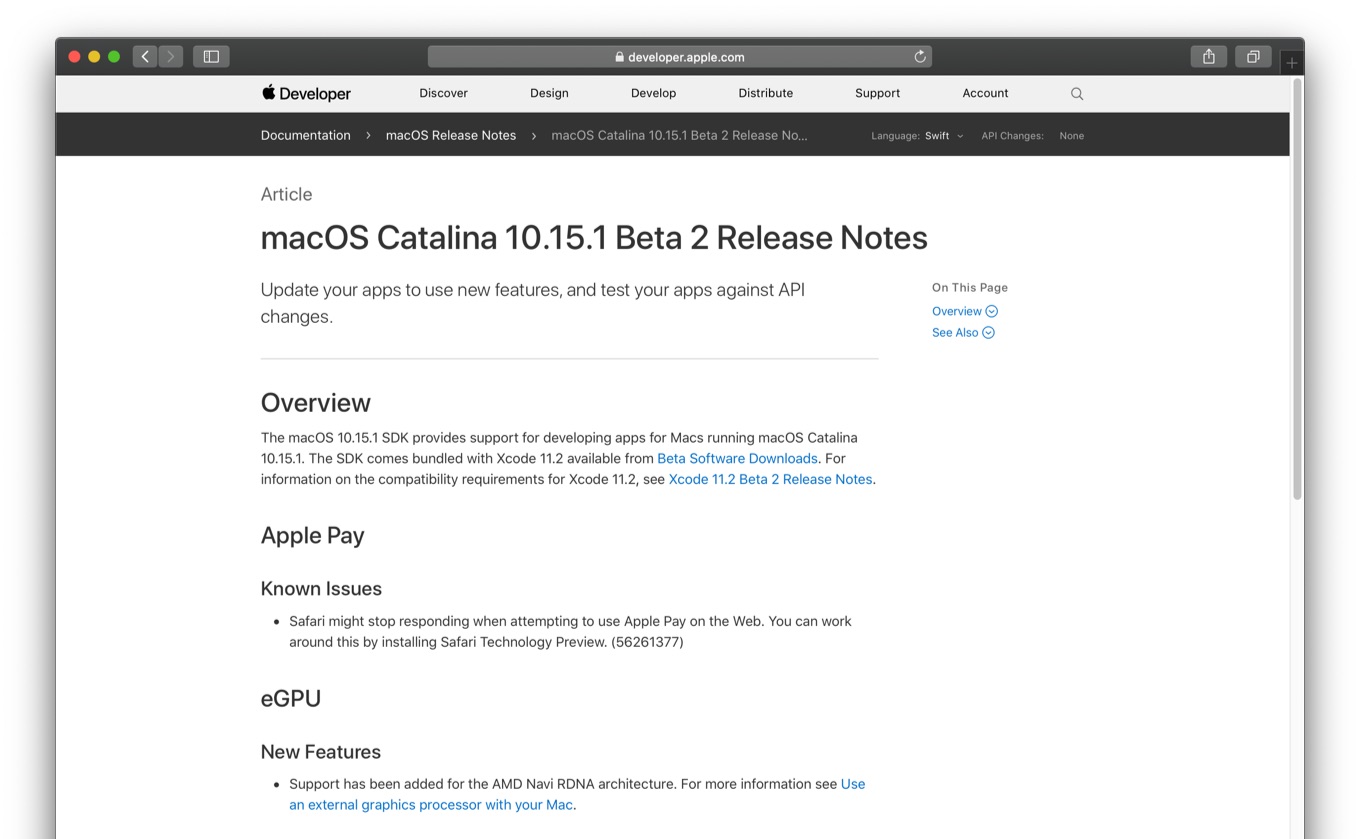 macOS Catalina 10.15.1 Beta 2 Release Notes