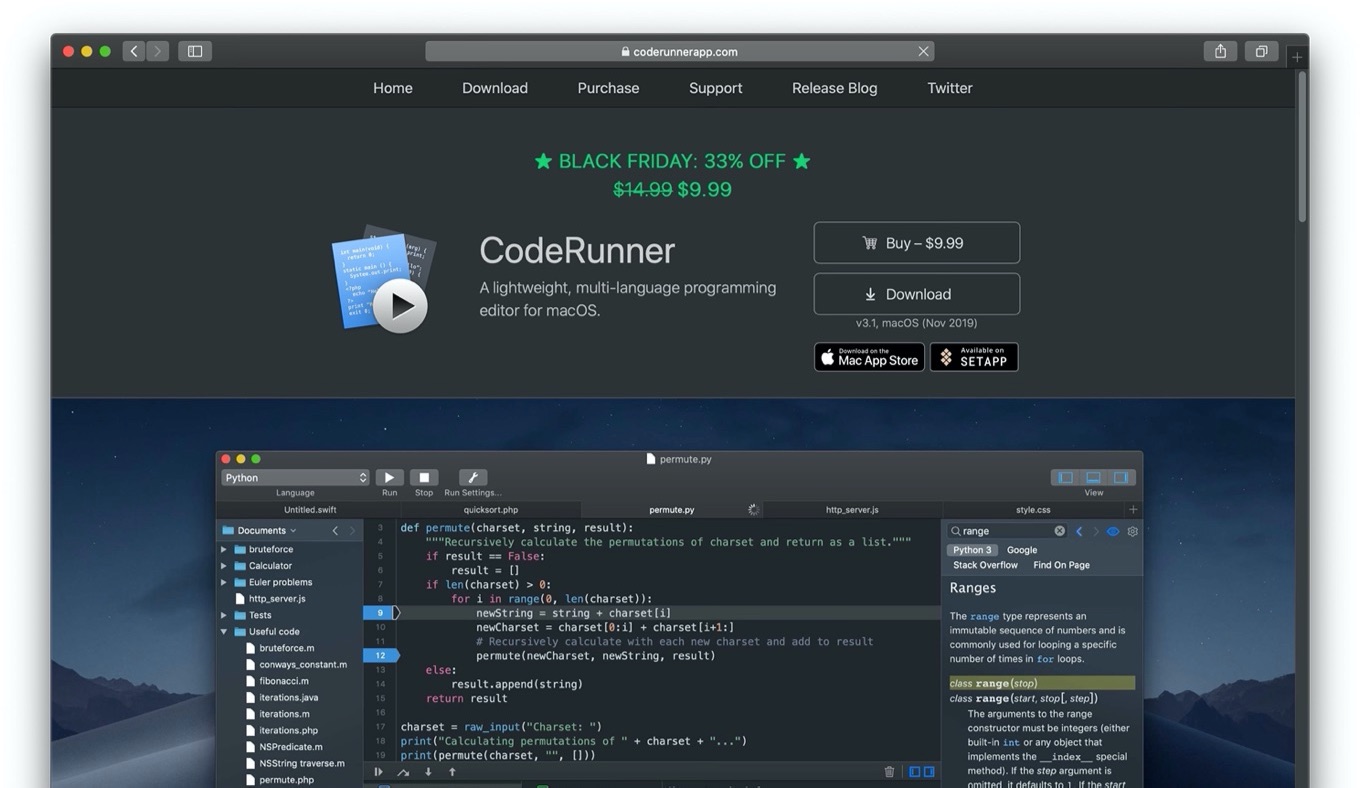 コードエディタ「CodeRunner 3」ブラックフライデーセール
