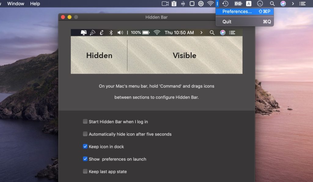 Macのメニューバーに表示されているアプリケーション・アイコンを一時的に隠してくれるユーティリティアプリ「Hidden Bar」がMac