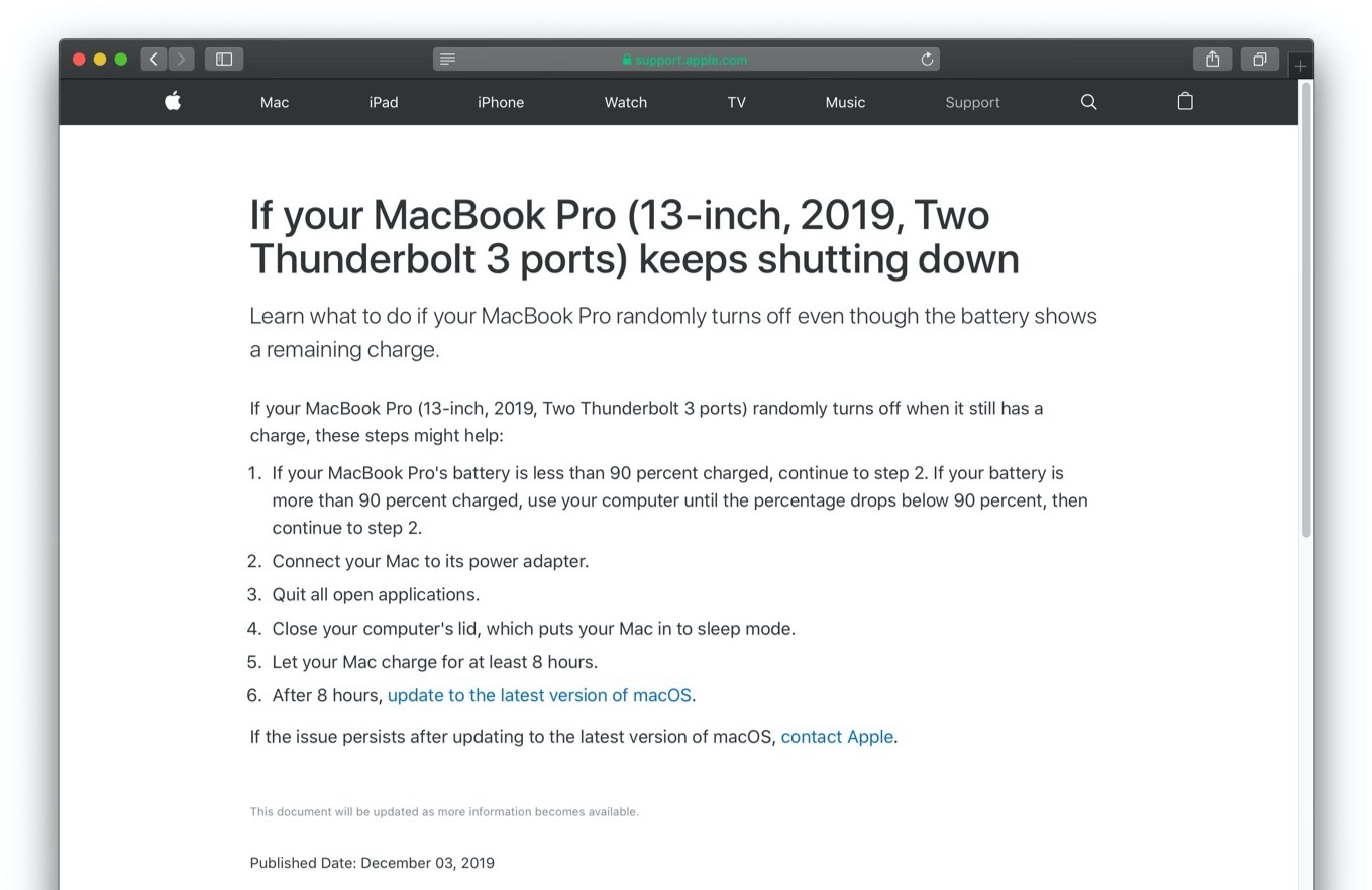 If your MacBook Pro (13-inch, 2019, Two Thunderbolt 3 ports) keeps shutting down
