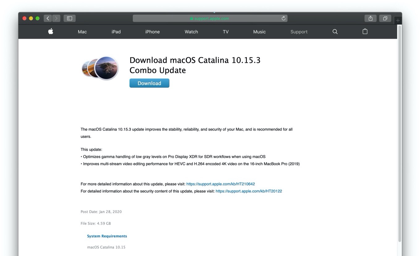 Download macOS Catalina 10.15.3 Combo Update