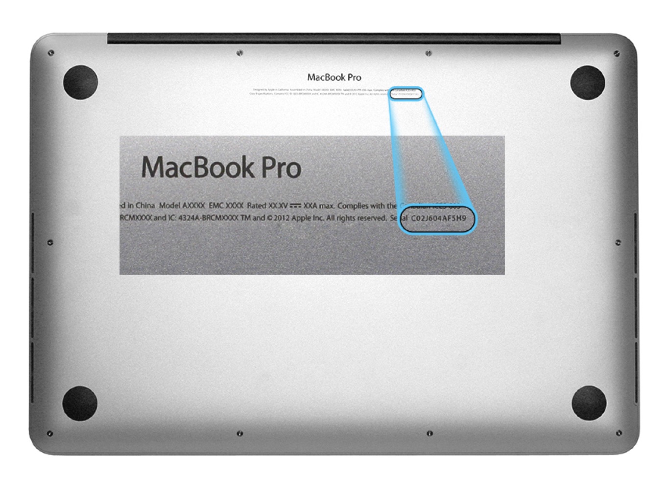 MacBook Proのシリアルナンバーの場所