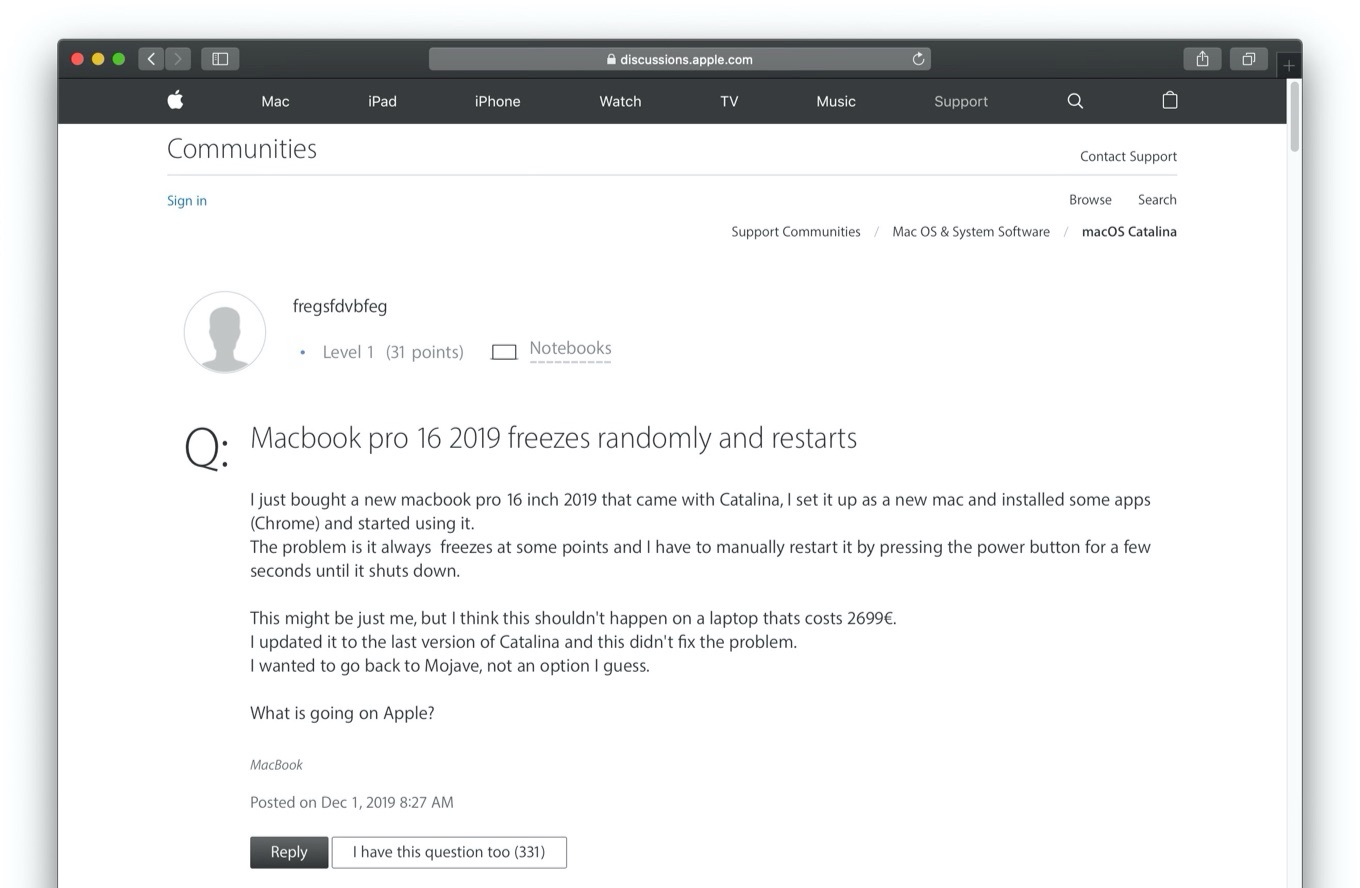Macbook Pro 16 Inch 19 で予期しないフリーズや再起動が繰り返される問題が報告される pl Ch