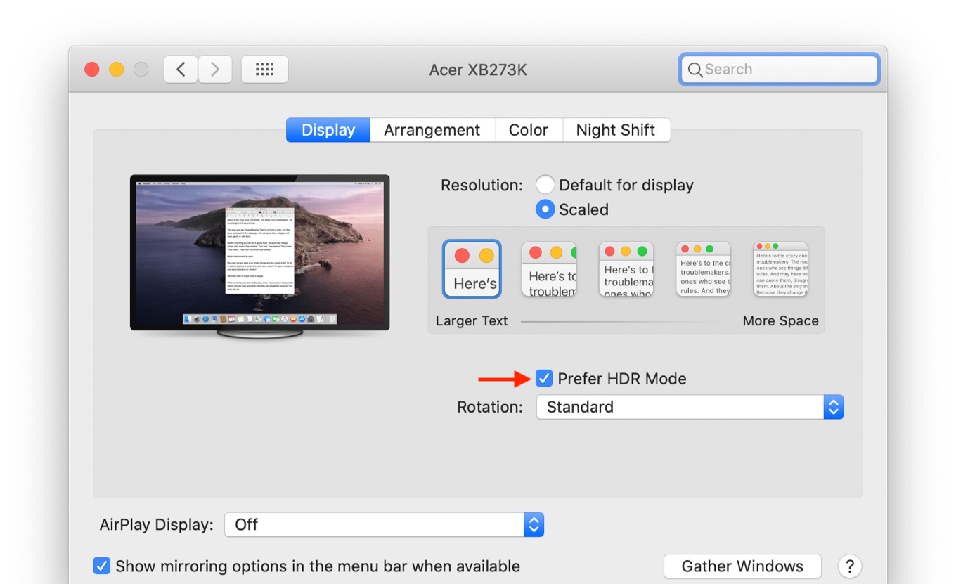 macOS 10.15.4のHDRモード優先