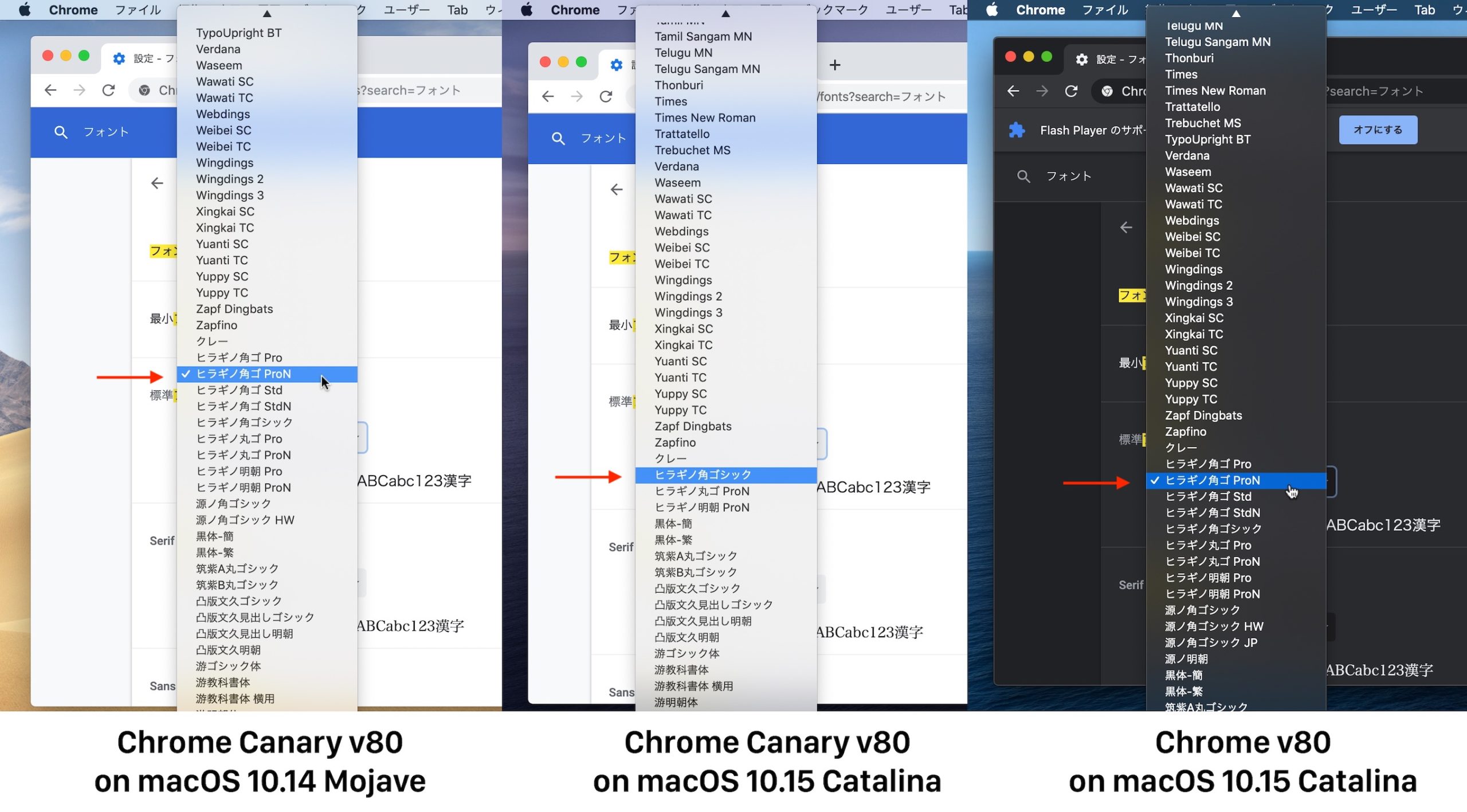 macOS 10.15 CatalinaとGoogle Chromeのフォント設定