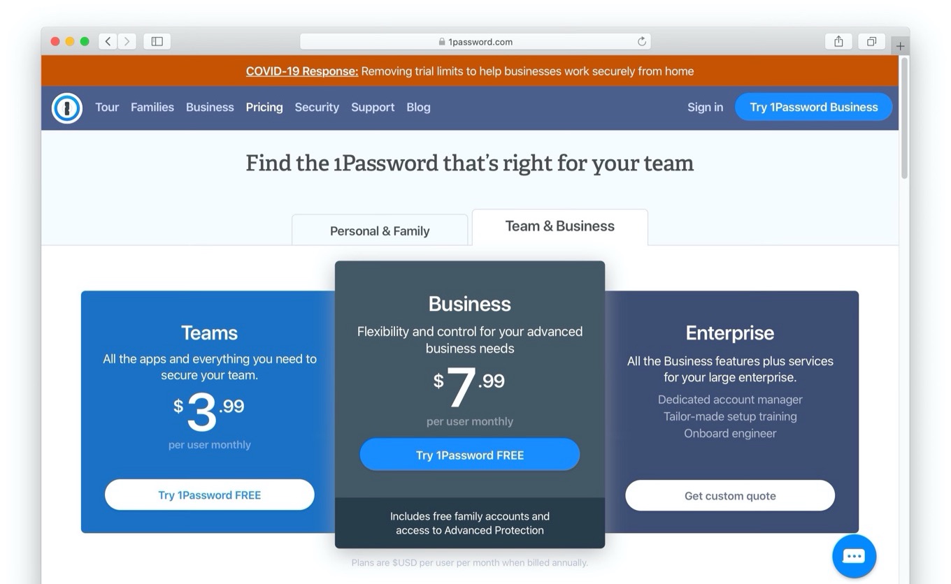 1password business pricing