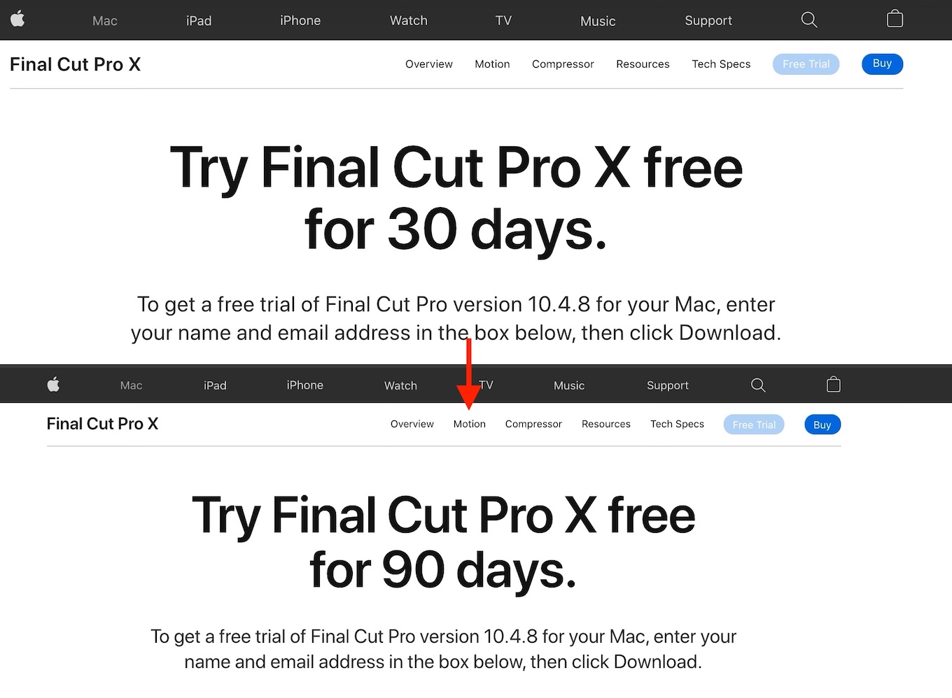 Final Cut Pro X free trial update