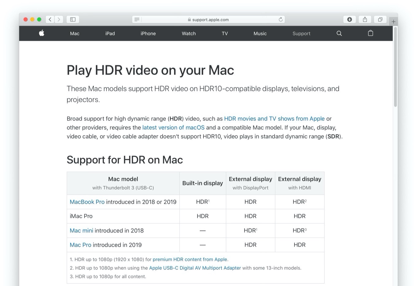 HDRコンテンツの再生に対応したMac