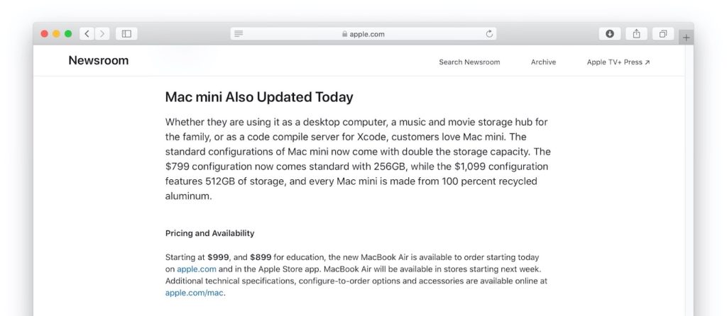 Mac mini Also Updated Today 2020