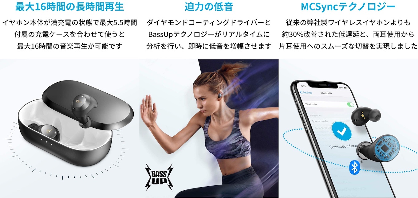 Anker Japan、IPX7防水とシリコン製のイヤーウイングでスポーツに最適 