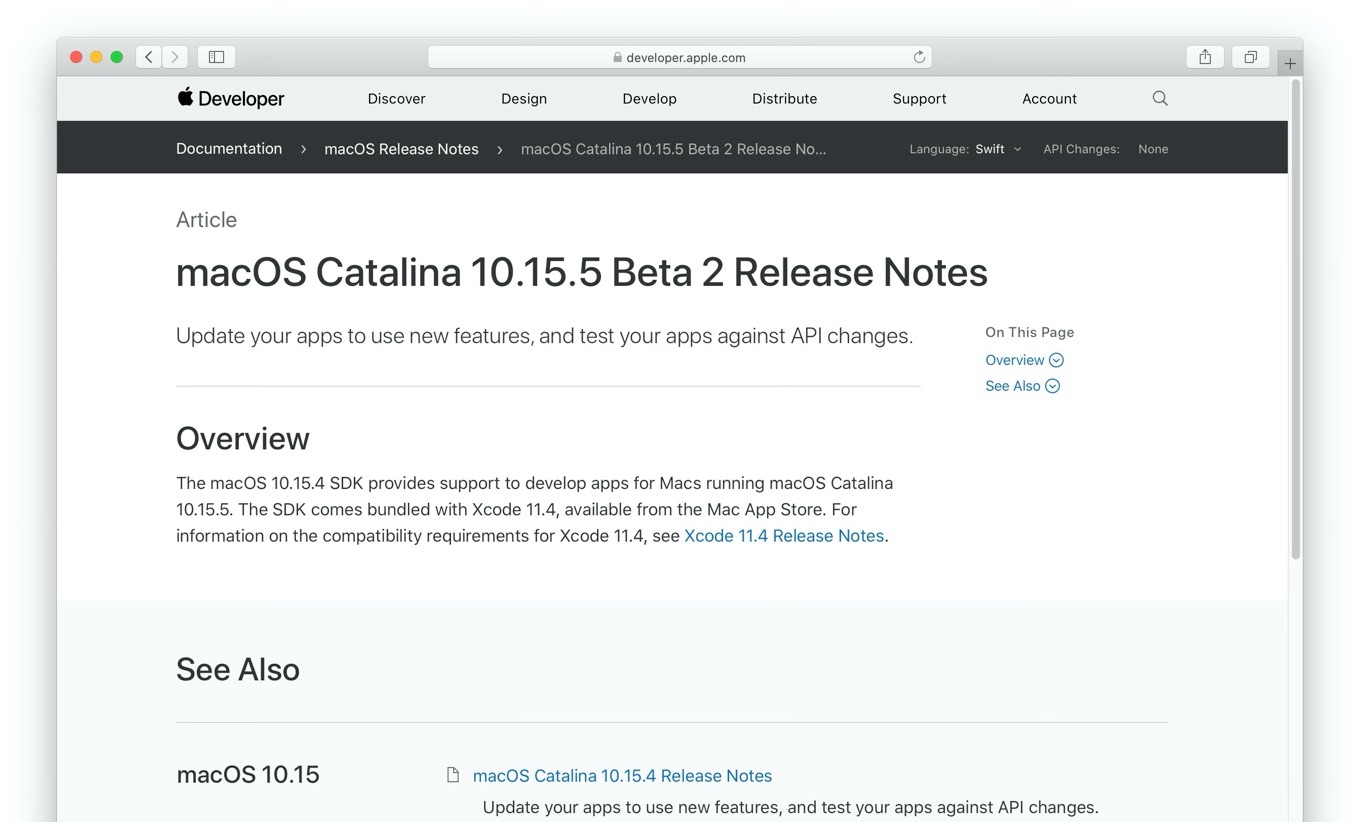 macOS Catalina 10.15.5 beta 2 build 19F53f