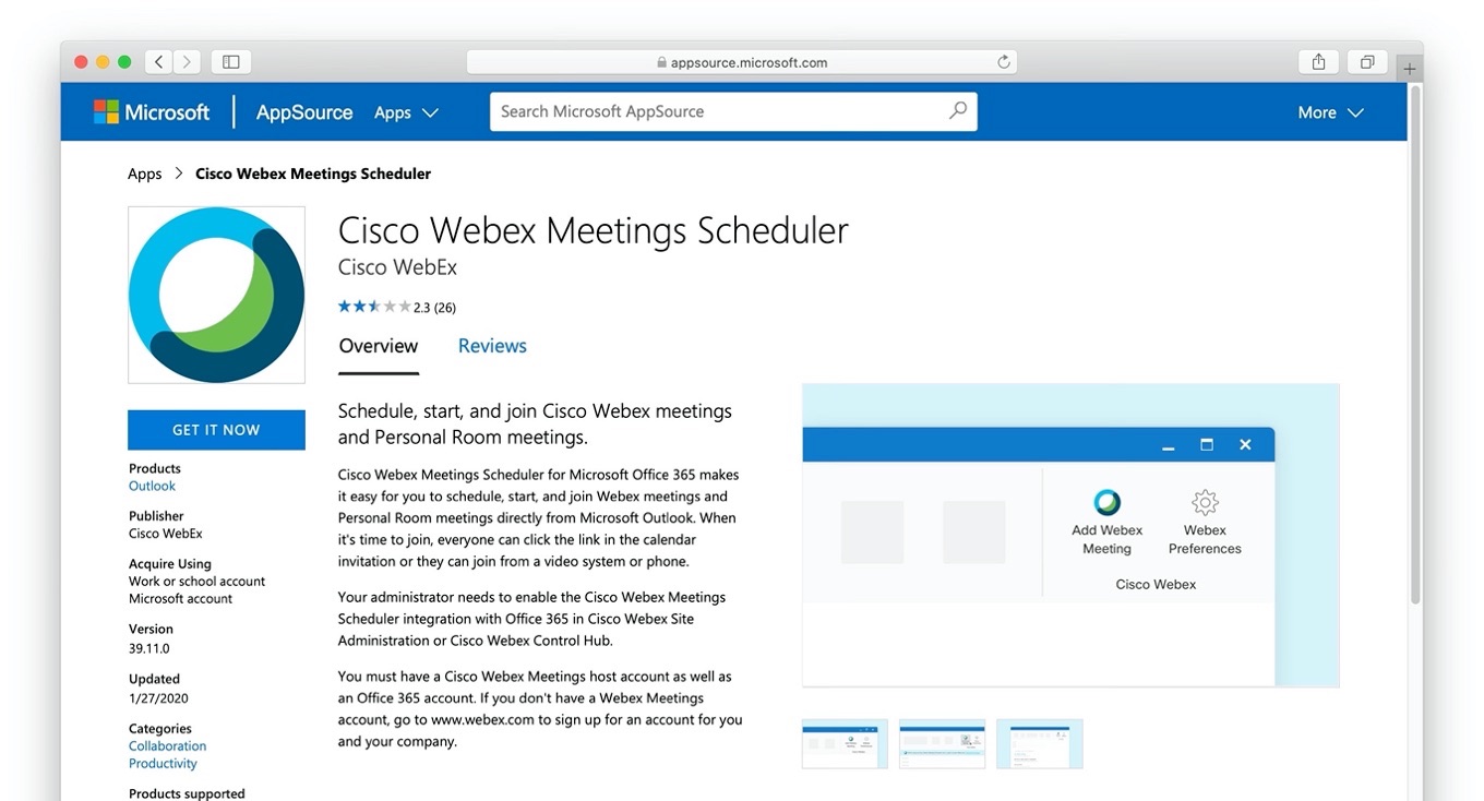 Cisco Webex Meetings Scheduler Outlook for Mac