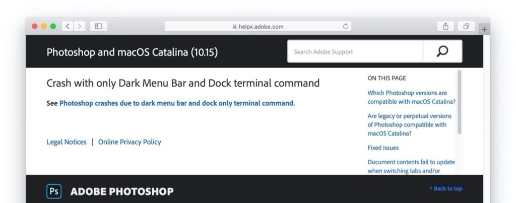 Crash with only Dark Menu Bar and Dock terminal command
