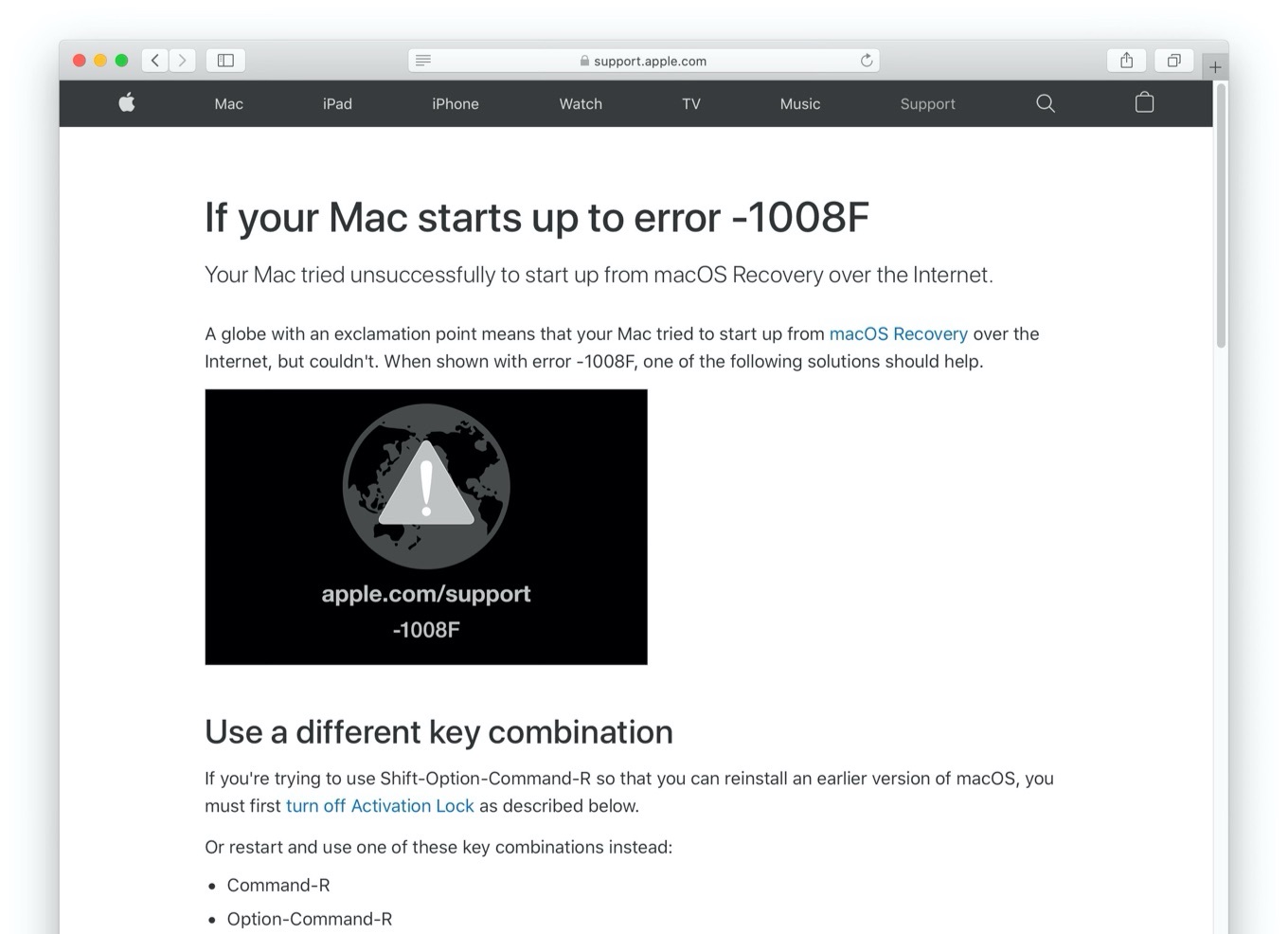If your Mac starts up to error -1008F