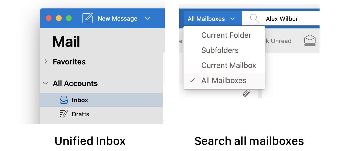 Outlook for MacのUnified inboxとSearch all mailboxes