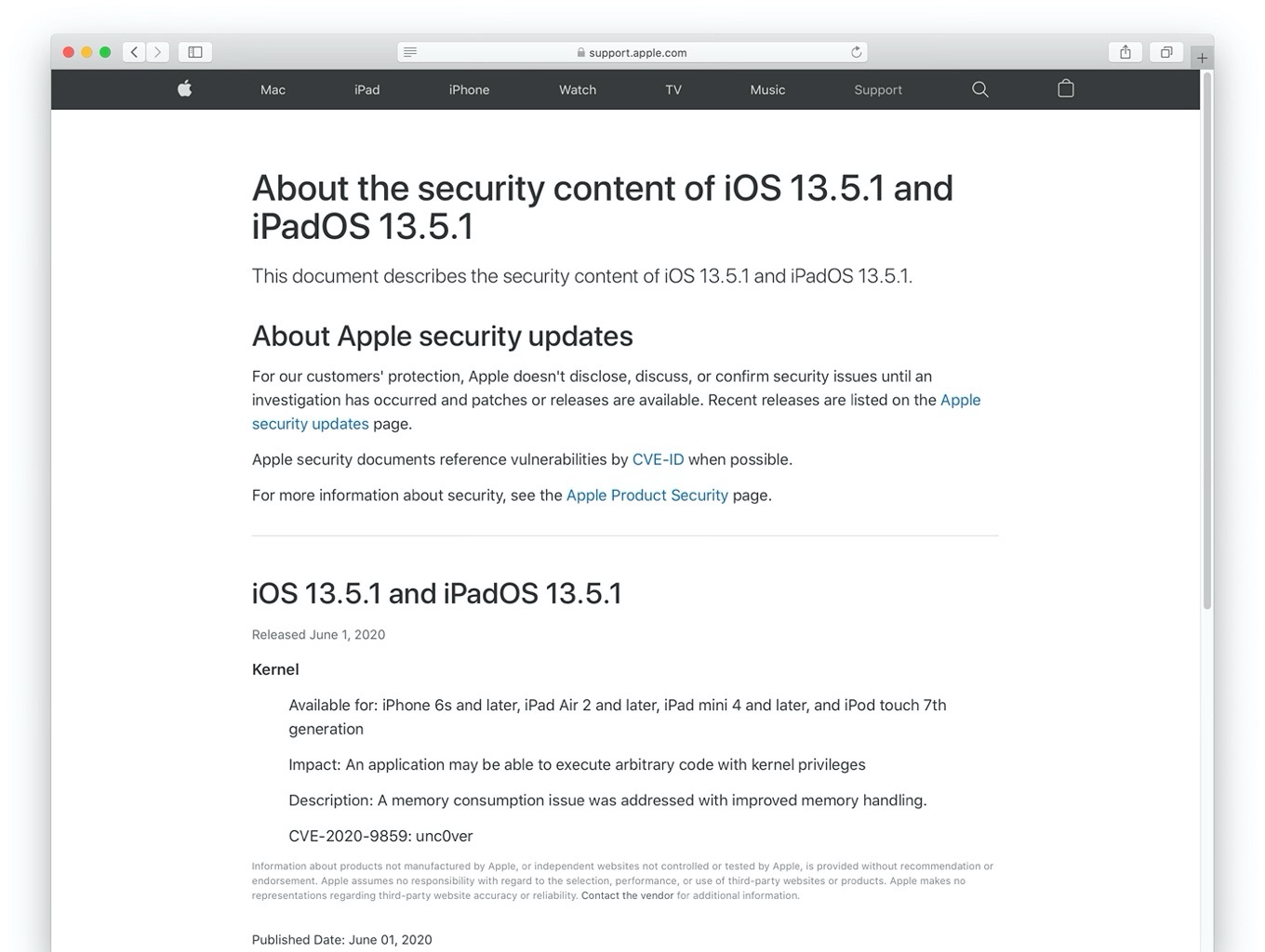About the security content of iOS 13.5.1