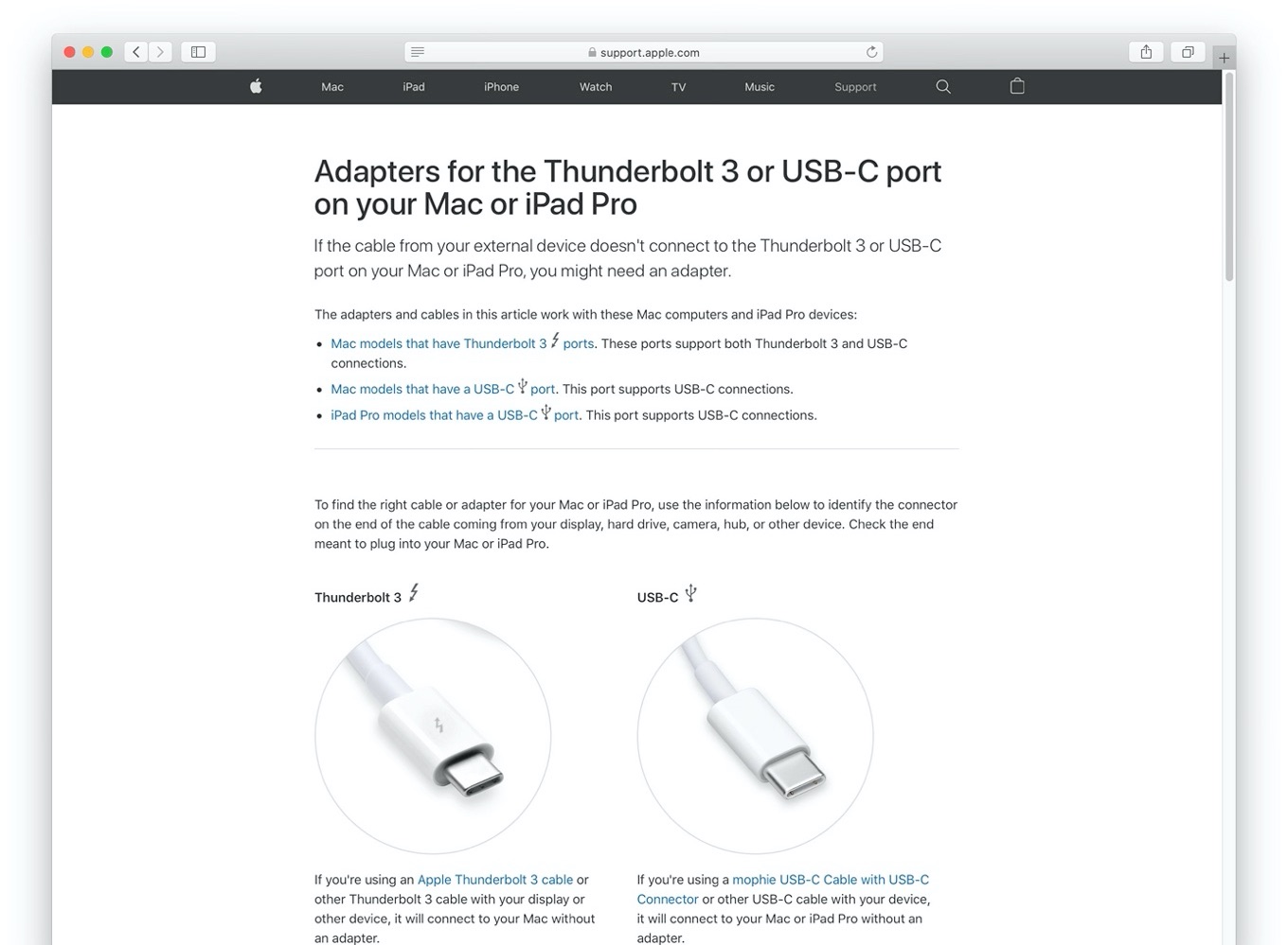 Adapters for the Thunderbolt 3 or USB-C port on your Mac or iPad Pro