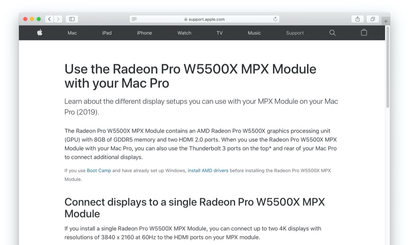 Use the Radeon Pro W5500X MPX Module with your Mac Pro