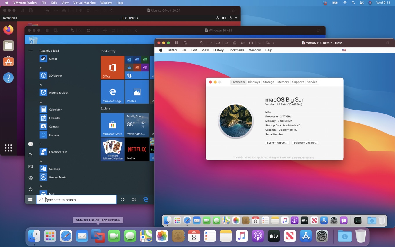 macOS 11 Big Sur上で動作するVMware Fusion