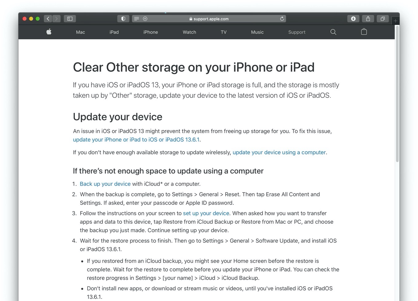 Apple Ios 13 Ipados 13のiphoneやipadでシステムがストレージの その他 を解放できない不具合があるとしてサポートページを公開 pl Ch