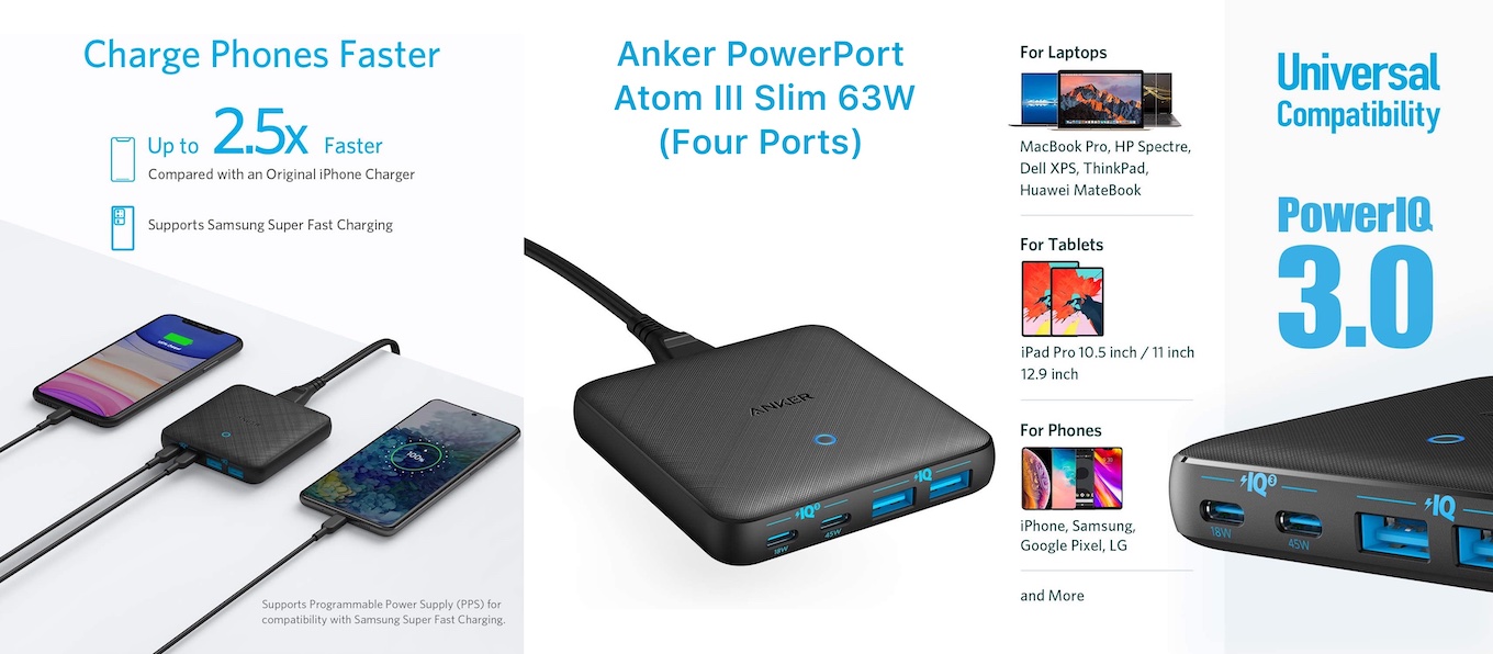 Anker PowerPort Atom III Slim 63W Four Ports