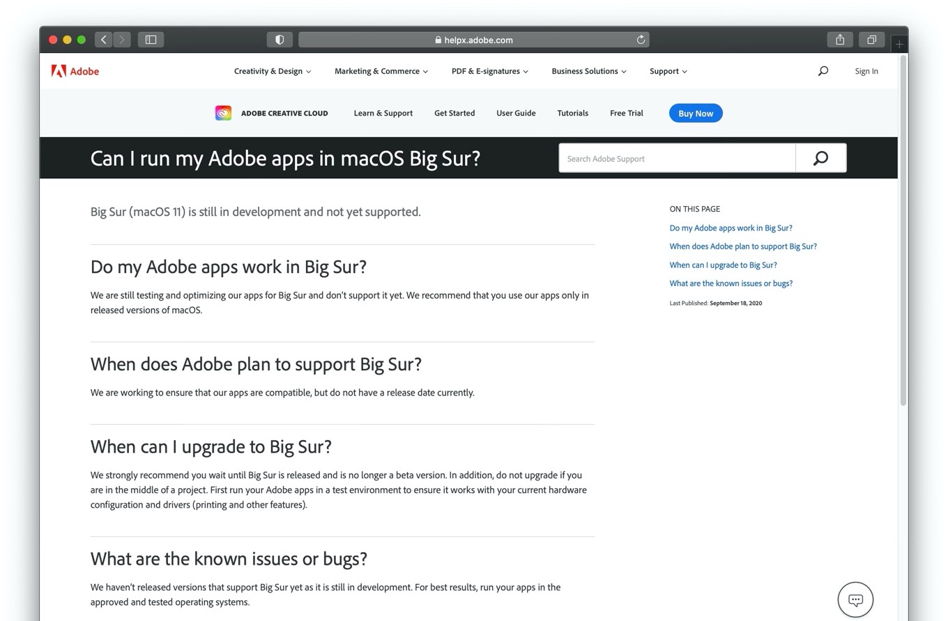 Can I run my Adobe apps in macOS Big Sur?