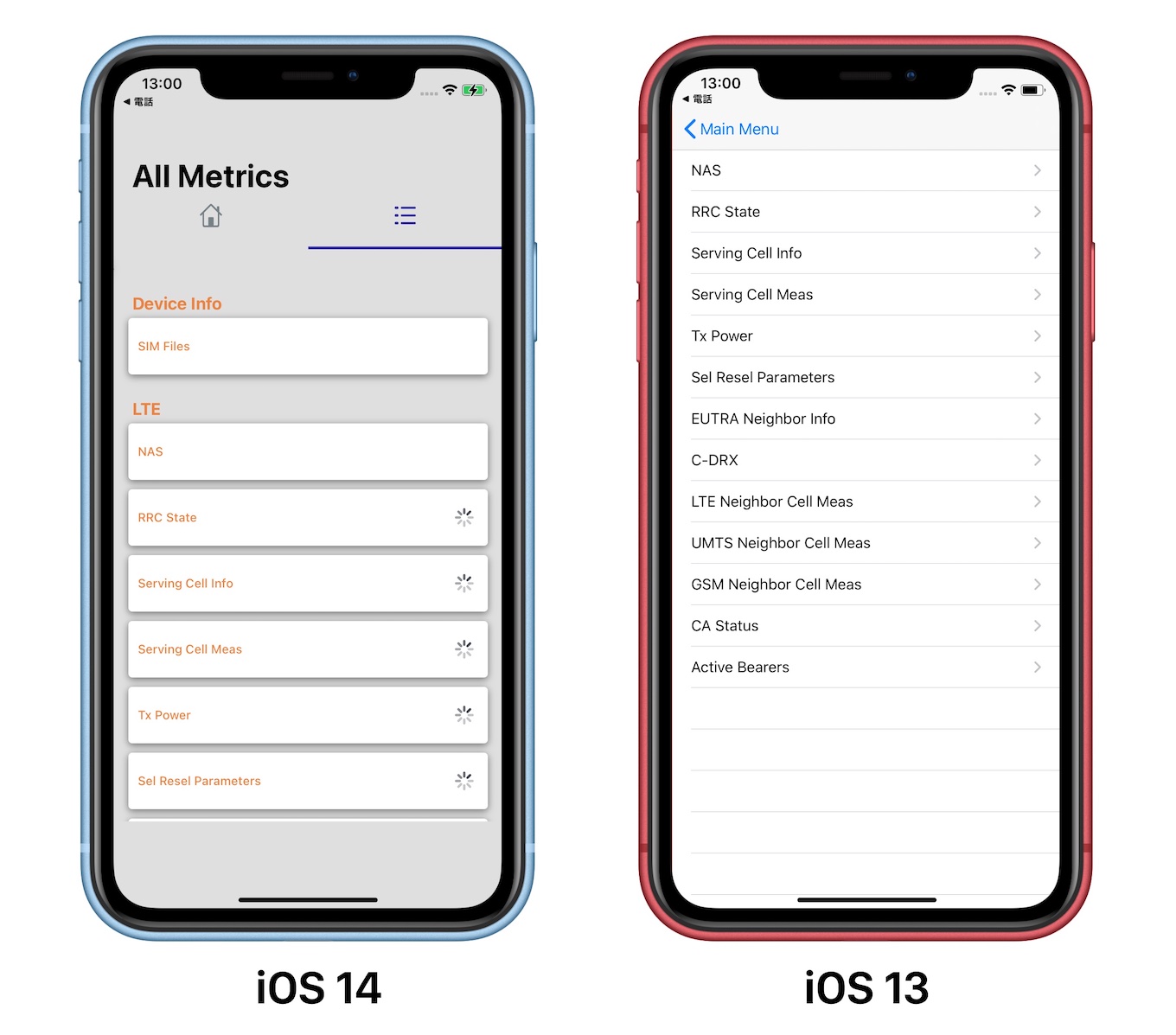 iOS 14とiOS 13のiPhoneのField Test Mode