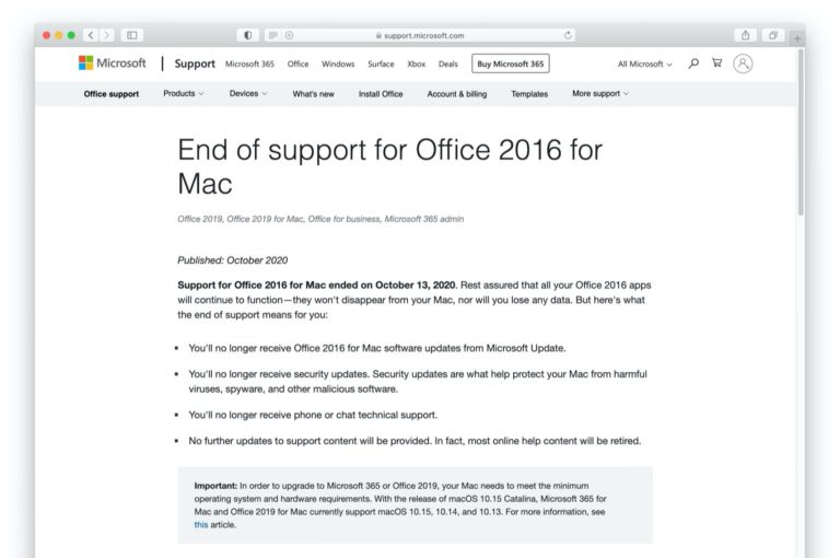 microsoft office 2016 for mac requirements