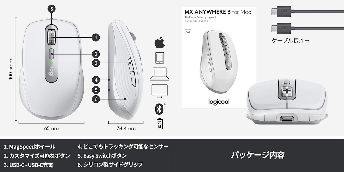 Logicool、MagSpeed電磁気スクロールホイールやUSB-C充電に対応したコンパクトなワイヤレスマウス「MX Anywhere 3 for  Mac コンパクト パフォーマンスマウス」を10月29日より日本でも発売。 | AAPL Ch.