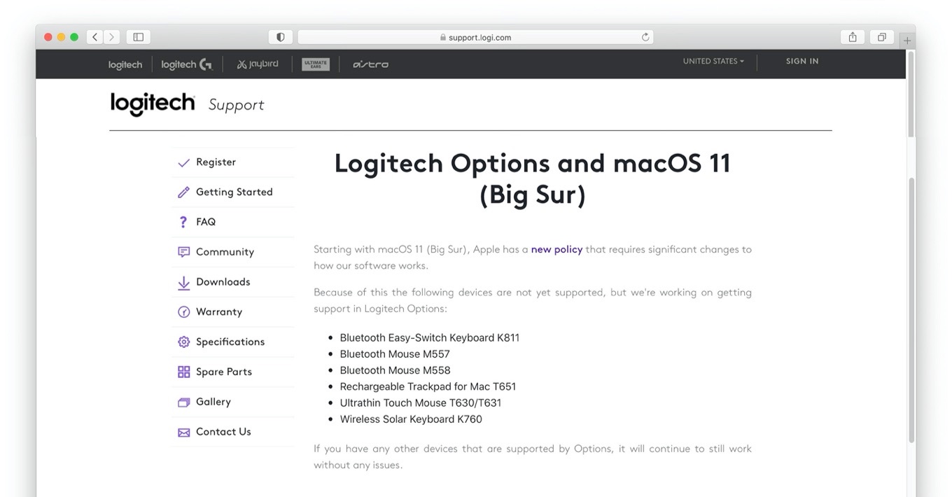 Logicool Options & macOS 11 (Big Sur)