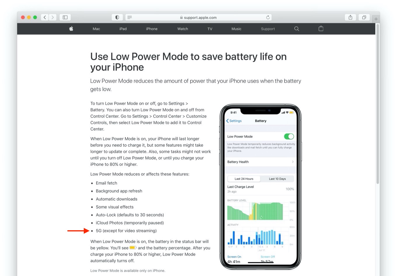 iPhone Low Power Mode affect 5G network