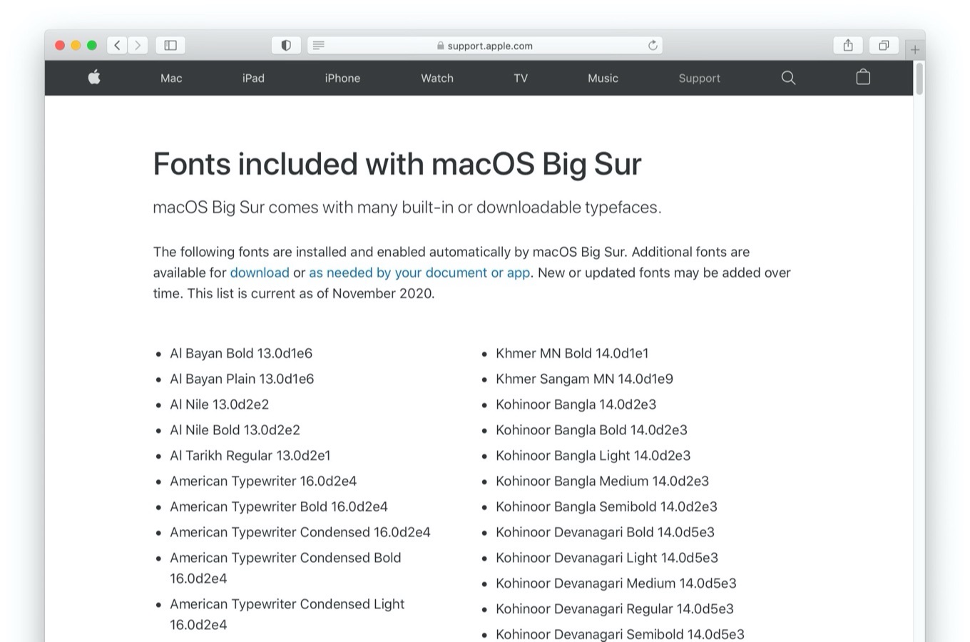 Fonts available for download in Big Sur