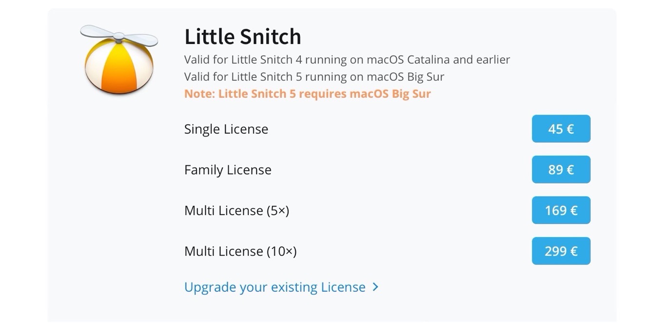 Little Snitch 5のライセンス価格
