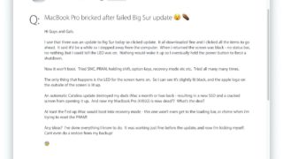 MacBook Pro bricked after failed Big Sur update