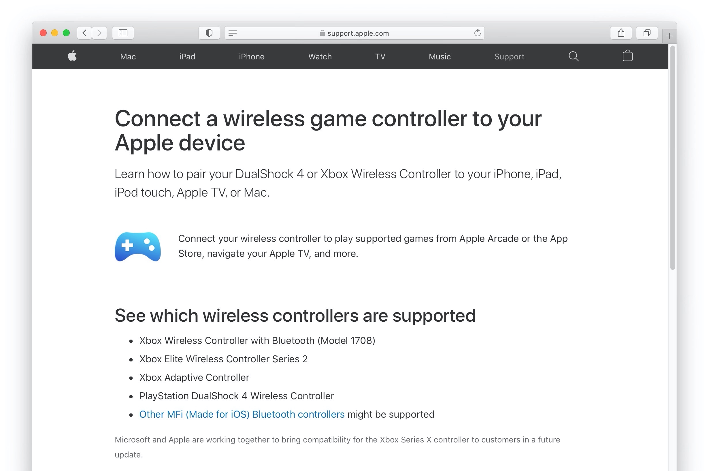 Wireless game controller to your Apple device