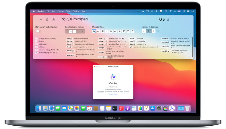 Macのメニューバー下にホットキーで素早く表示可能な計算機アプリ「CalcBar」がmacOS Big Surに対応。