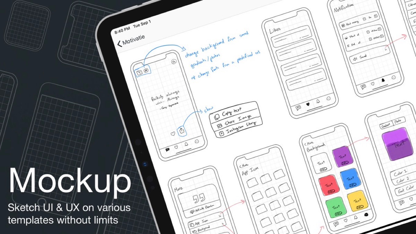 Ipadやiphoneで素早くアプリやwebのデザインを作成しmacへ転送することができるスケッチアプリ Mockup がv2 0アップデートで35種類以上の新しいテンプレートとグリッド ライブラリ機能をサポート