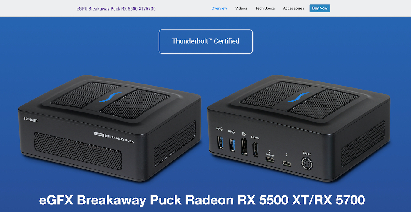 eGPU Breakaway Puck RX 5500 XT/RX 5700のポート