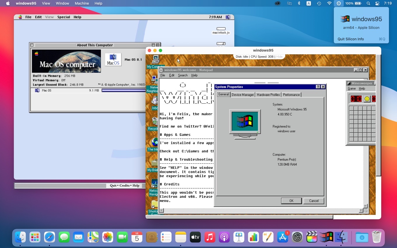 Apple Silicon Mac版macintosh.js/windows95