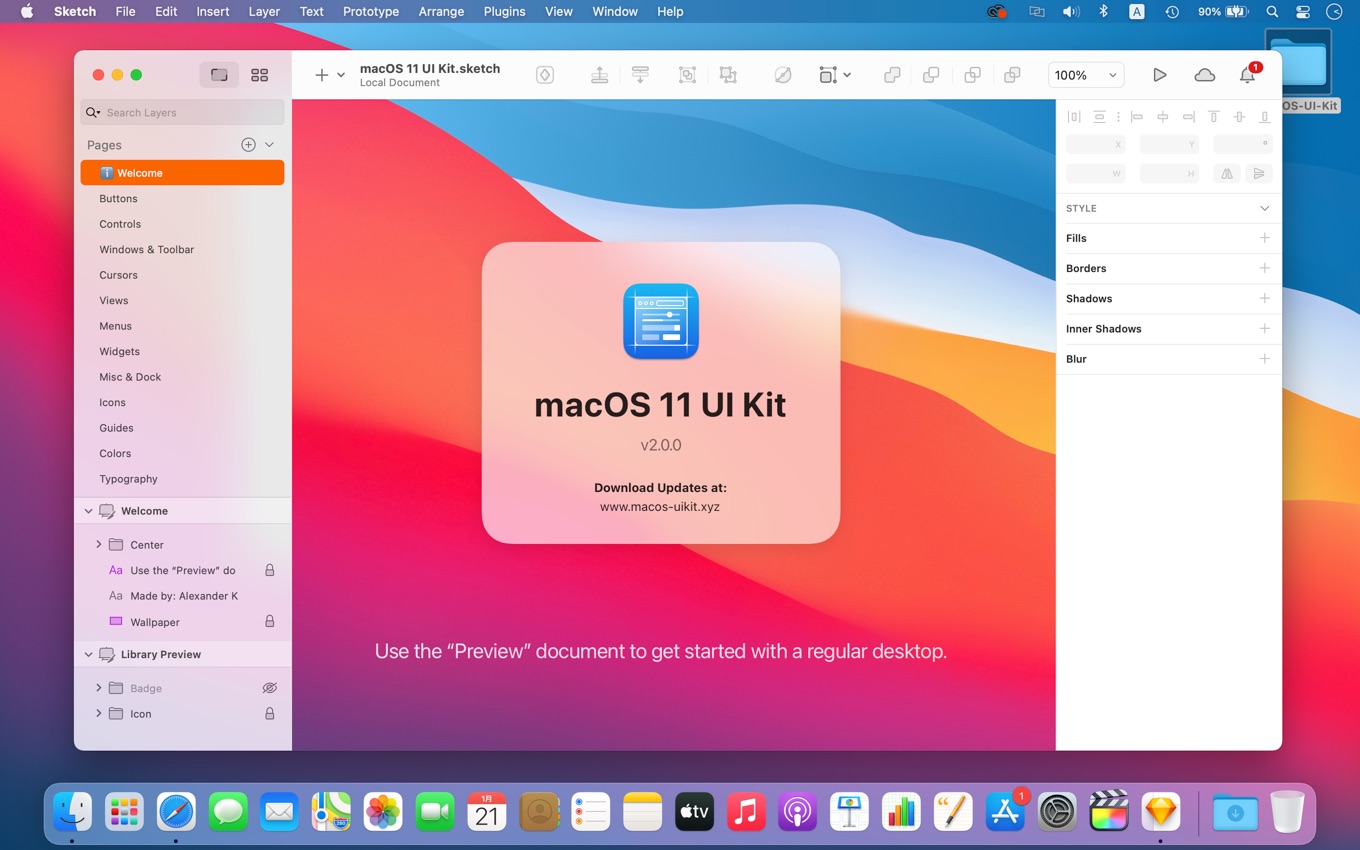 macOS 11 Big Sur UI Kit for Sketch
