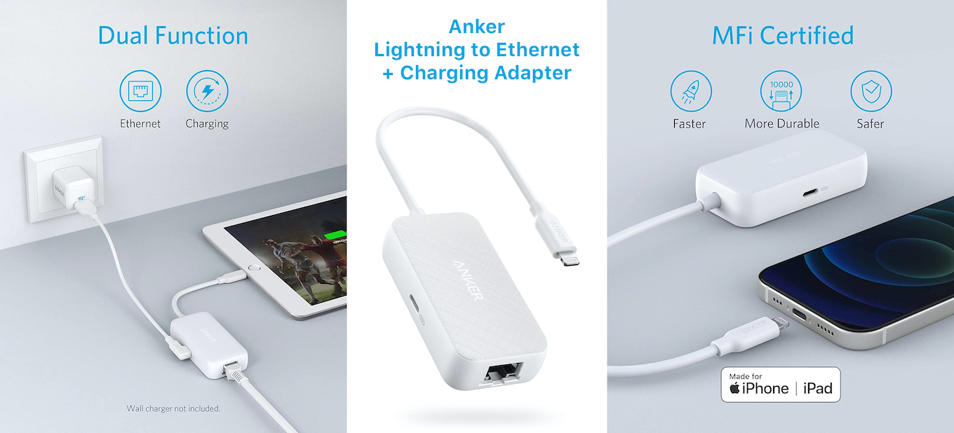 Anker Lightning to Ethernet + Charging Adapter