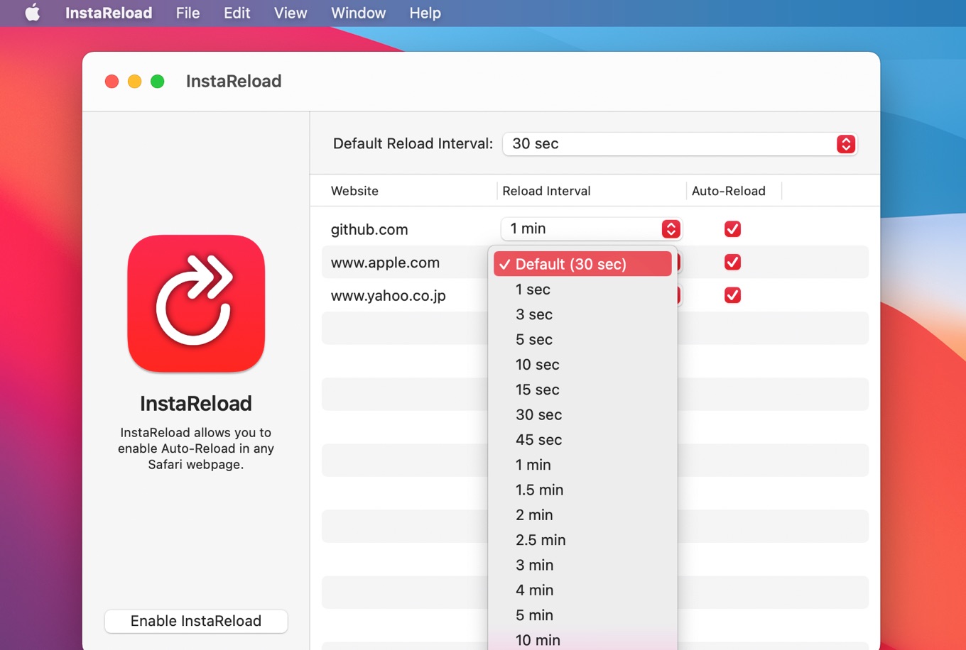 InstaReload for Safari Always Auto-Reload Mode