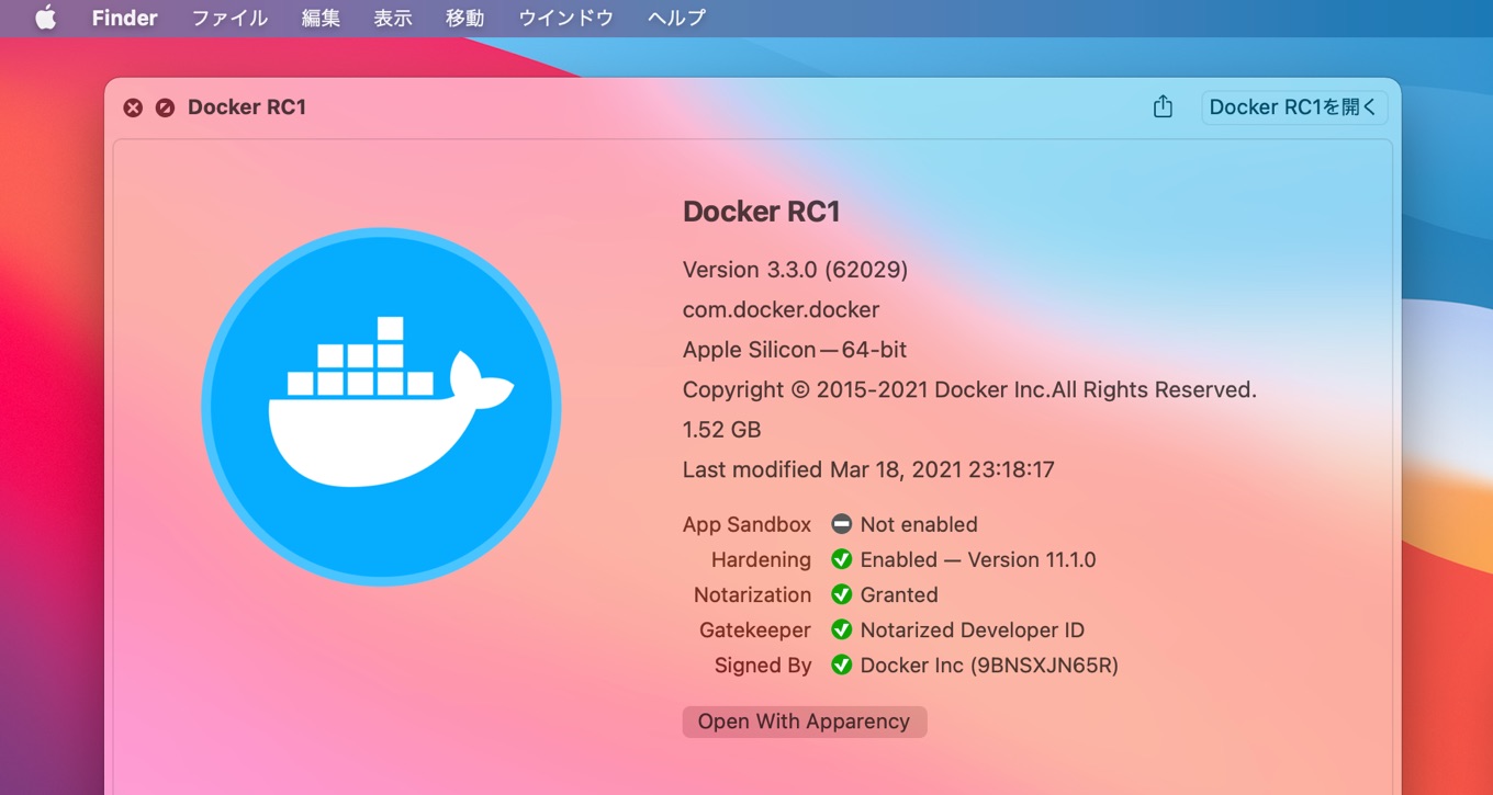 Docker Desktop for Apple Silicon RC 1 v3.3.0